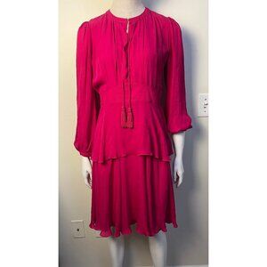 ROBERTO CAVALLI PEASANT BOHO PINK SILK MIDI TIERED DRESS 40 4